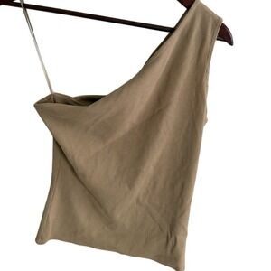 Banana Republic Womens One Shoulder Ribbed Tank Top Maverick Tan Brown Small NEW
